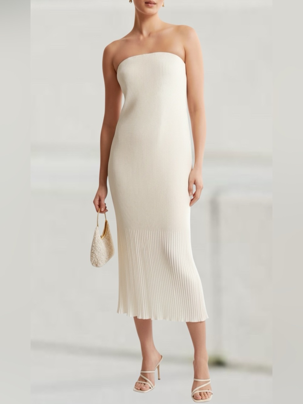 Abercrombie & Fitch Ivory Strapless Pleat Release Midi Dress Size XS